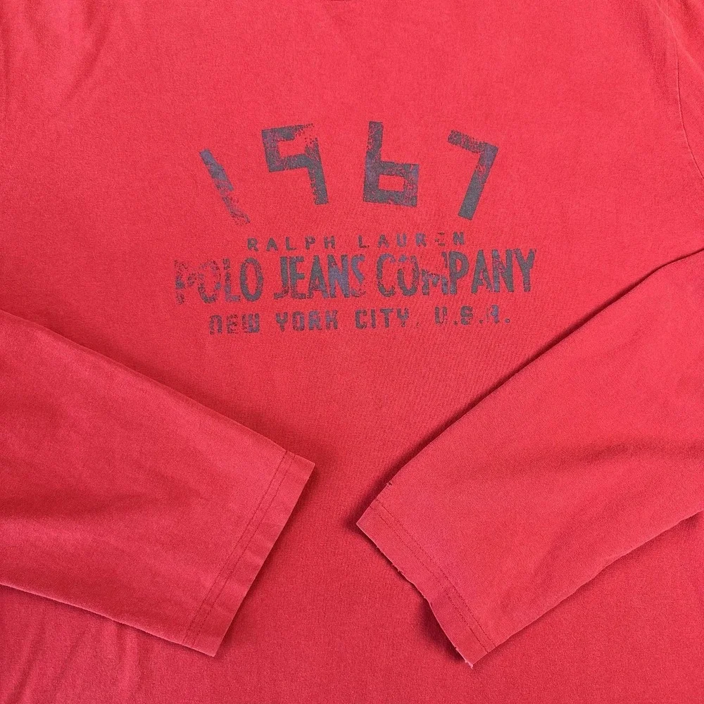 Polo Jeans Ralph Lauren Shirt Mens Large Red Long Sleeve 1967 Vintage Distressed